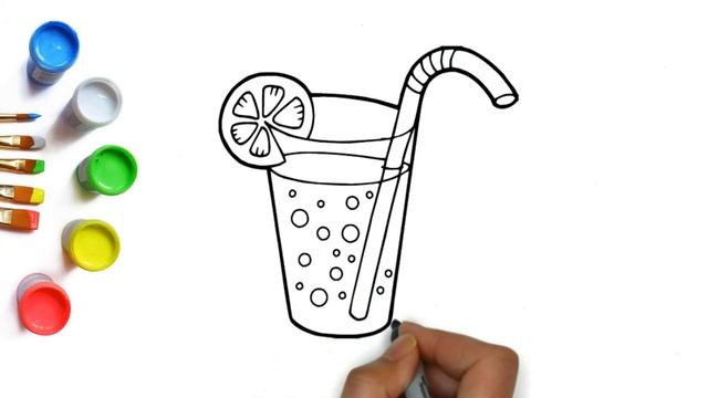 How to draw a glass of lemonade, drawing kids, coloring for children, как нарисовать стакан лимонад смотреть онлайн