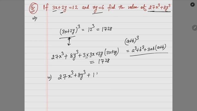 If 3x+2y = 12 and xy=6 find the value of 27x^3+8y^3 смотреть онлайн