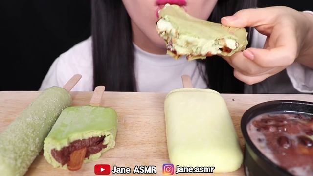 ASMR GREEN ICE CREAM *GREEN TEA ICE CREAM BAR, CHOCOLATE ICE CREAM 녹차 아이스크림 먹방 EATING SOUNDS