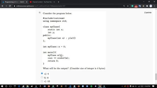 Programming in C++ 2021 | Week 4 Quiz and Programming Solutions | NPTEL смотреть онлайн