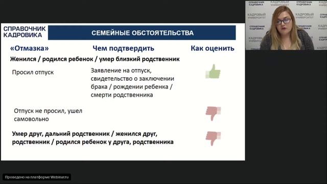Как оценить причины отсутствия на работе по семейным обстоятельствам. Часть 2 смотреть онлайн