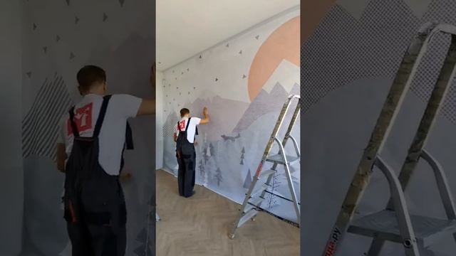 Фотообои геометрический лес в горах 14-327 Монтаж бесшовных обоев. смотреть онлайн