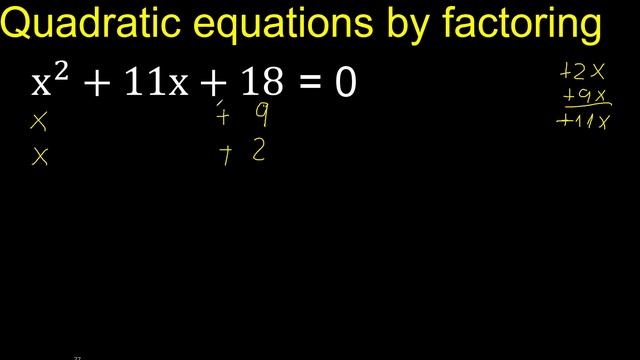 x^2+11x+18=0 . Quadratic Equations By Factoring , how to solve method . solution смотреть онлайн