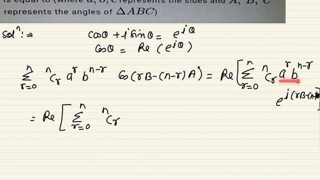 In a triangle ABC £ nCr a^r b^(n-r)Cos (rB-(n-r)A) is equal to where a,b,c represents the sides of смотреть онлайн