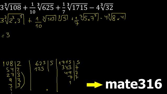 3∛108+1/10∛625+1/7∛1715-4∛32 operaciones con raices inexactas descomponiendo смотреть онлайн