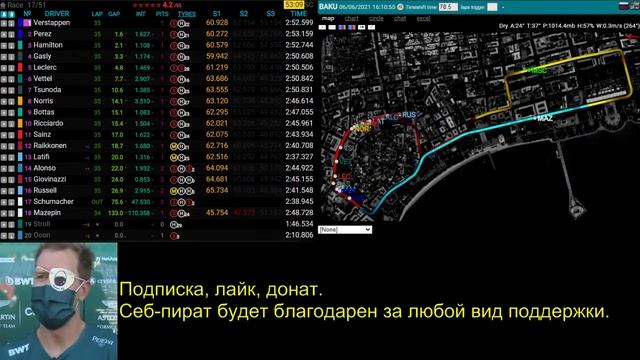 Гонка Гран-При Азербайджана 2021 F1 Race Azerbaijan GP Live timing + Track map (GPS) смотреть онлайн