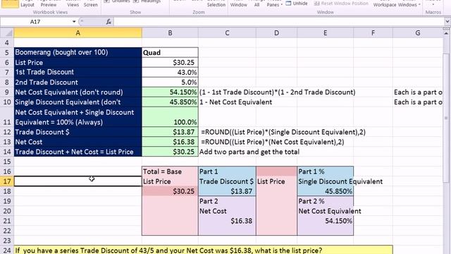 Excel 2010 Business Math 62: Single Cost Equivalent & Solving For List Price смотреть онлайн