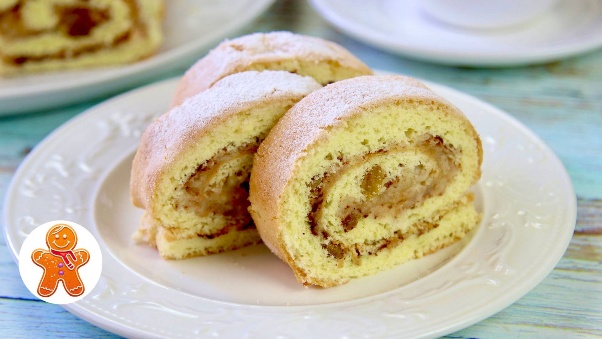 Шарлотка рулетом 🍎 Нежный, воздушный Рулет с Яблоками смотреть онлайн