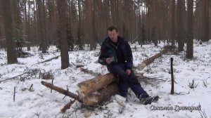 Таёжный костёр "Нодья" из трёх брёвен.