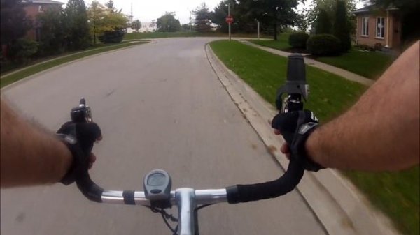 Bullhorn handlebar with a twist shifter.