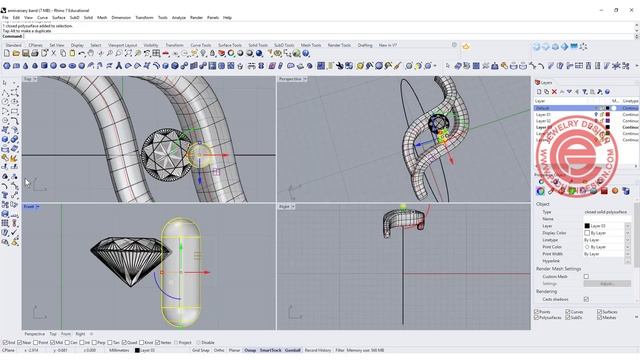 Custom Anniversary Ring - Jewelry CAD Design Tutorial 3D Modeling with Rhino 7 #185 смотреть онлайн