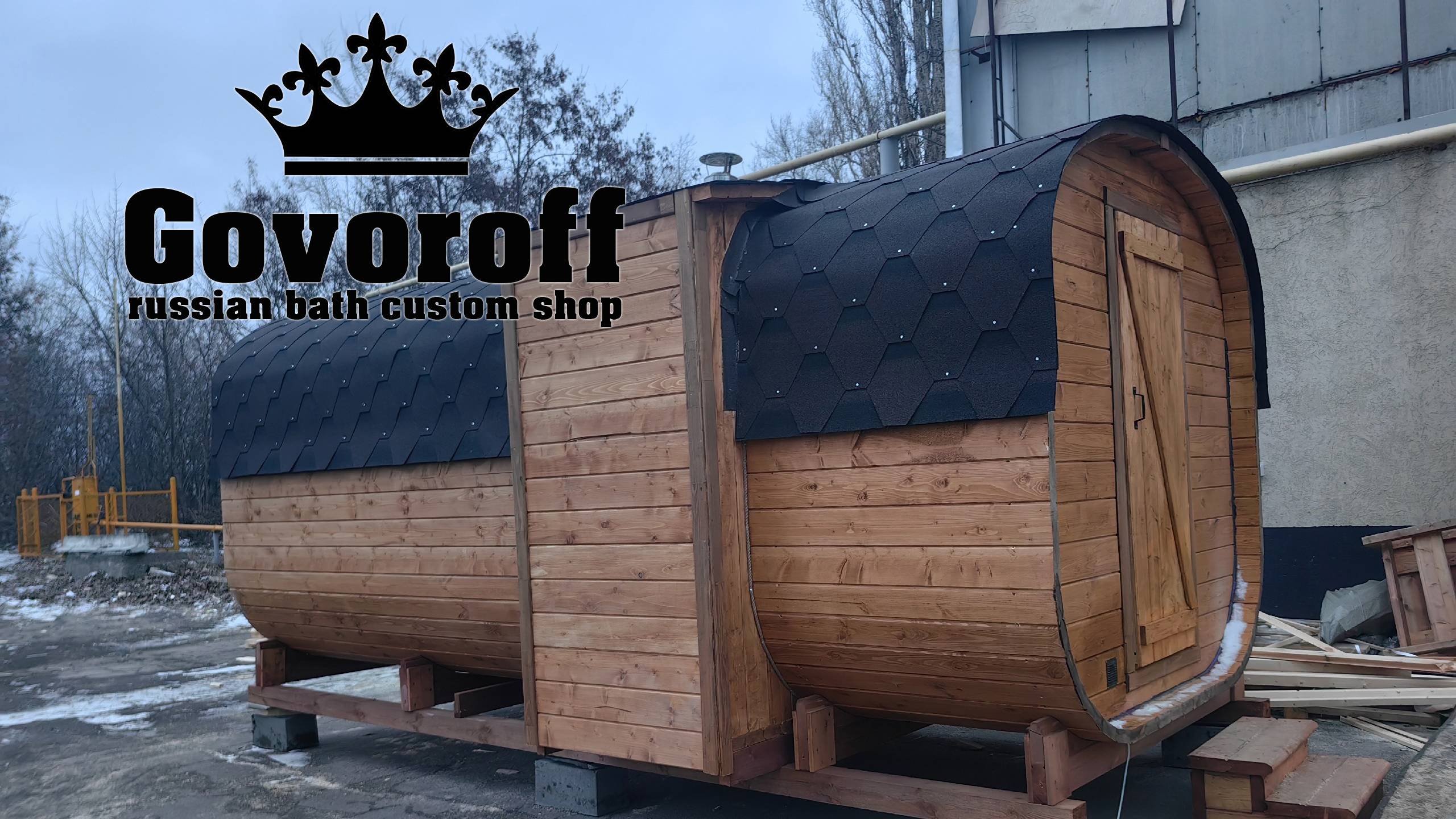 Баня Квадро 5х2.2 Govoroff - Торцевой вход, боковая печь, врезка под душ смотреть онлайн