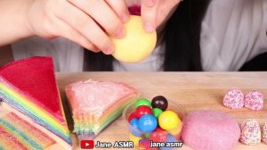 ASMR RAINBOW DESSERT *CREPE CAKE, M&M'S CHOCOLATE BALLS, JELLY BELT 무지개 디저트 먹방 JANE ASMR 제인