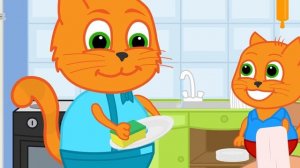 Cats Family in English - Pool Of Rainbow Balls Cartoon for Kids