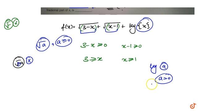 The number of integral values of x in the domain of `f(x) = sqrt(3-x)+sqrt(x-1)+log{x}` , where... смотреть онлайн
