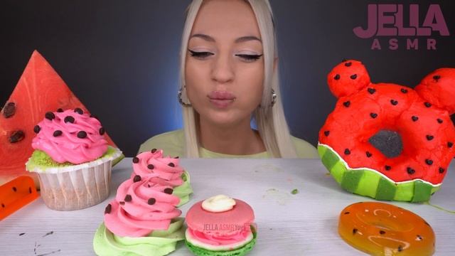ASMR WATERMELON DESSERTS, EATING ICE CREAM, JELLY, MACAROONS, DONUT, CAKE, 수박 (MERINGUE) MUKBANG 먹방