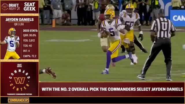 LIVE: With the 2nd Pick in the 2024 NFL Draft, the Washington Commanders Select Jayden Daniels! смотреть онлайн
