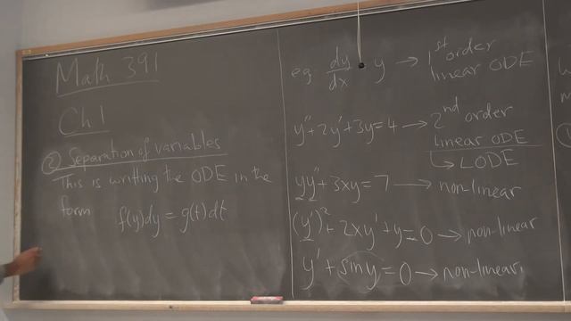 Math 391 Lecture 2 - Intro to differential equations - definitions and separation of variables смотреть онлайн