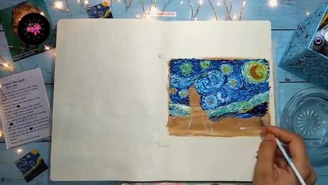 Art journal #4, The Starry night by Van Gogh, step by step tutorial of acrylic painting смотреть онлайн