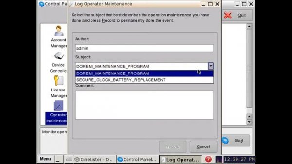 Внесение данных в журнал о замене батарейки Doremi DCP 2000, ShowVault