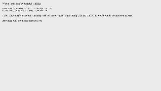 "Permission denied" error when editing /etc/ld.so.conf смотреть онлайн