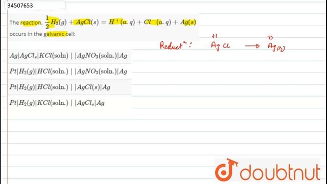 The reaction, `(1)/(2) H_(2) (g) + Ag Cl (s) = H^(+) (a.q) + Cl^(-) (a.q) + Ag (s)` occurs смотреть онлайн