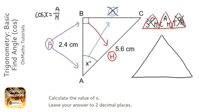 Trigonometry: Basic Find Angle (cos) (Grade 5) - OnMaths GCSE Maths Revision смотреть онлайн