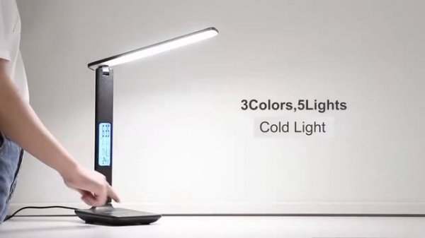 Wireless Charging LED Desk Lamp 10W With Calendar Temperature Alarm Clock Eye Protect