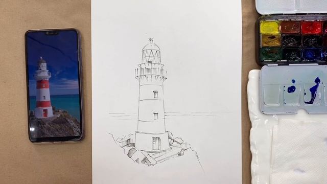 Рисуем акварельный скетч «Маяк» смотреть онлайн