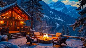 Атмосфера Зимнего Костра возле Уютного Дома с Приятной Музыкой на Фоне