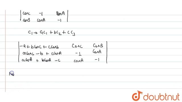 If `A,B` and `C` are angles of a triangle then the determinant `|(-1,cosC,cosB),(cosC,-1,cosA), смотреть онлайн