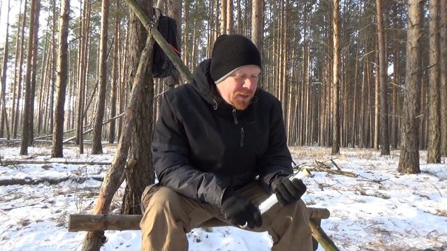 Однодневка. Одиночный поход в зимний лес. Лесная кухня, готовка на углях.