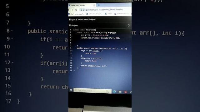 How to check if an array is sorted or not using Recursion. смотреть онлайн