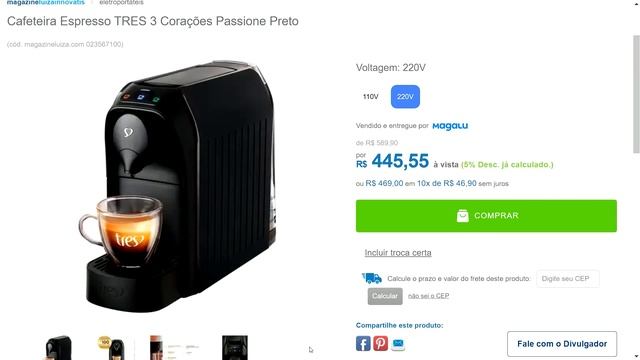 Cafeteira Espresso TRES 3 Corações Passione Preto смотреть онлайн