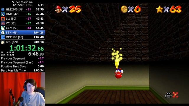 Super Mario 64 120 Star Speedrun in 1:58:01 (Emu) смотреть онлайн