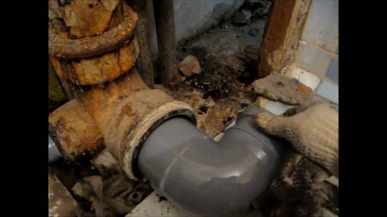 Меняем чугунную трубу на пластиковую, для унитаза смотреть онлайн