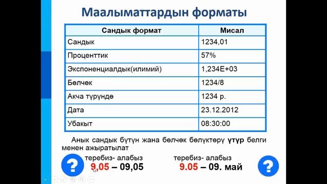 Семестр 2 Лекция 1 кырг электрондук таблицалар жөнүндө маалымат смотреть онлайн