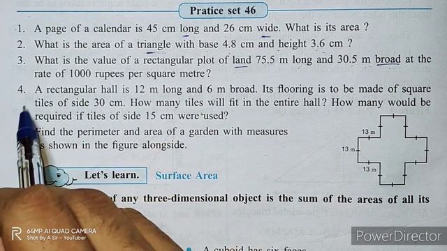 Practice set 46 | class 7 | Perimeter and Area | #7thstd | maths subject смотреть онлайн