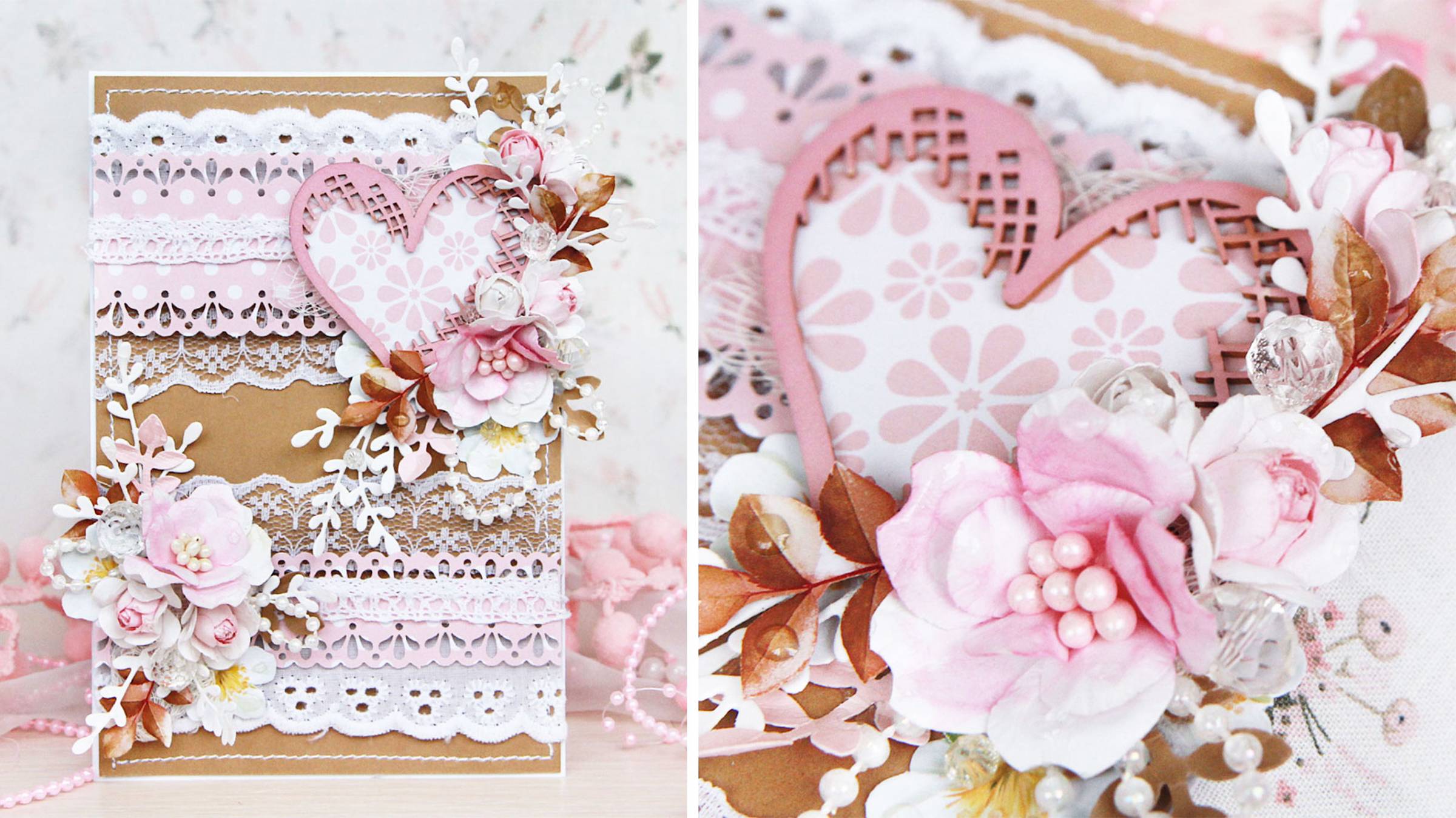 Наклеила кусочки кружева и бумаги на картон, добавила цветы, сердечко и сделала милую открытку💕 смотреть онлайн