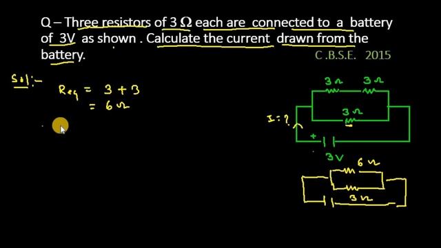Three resistor of 3 ohm each are connected to a battery of 3 V as shown.Calculate drawn from the смотреть онлайн