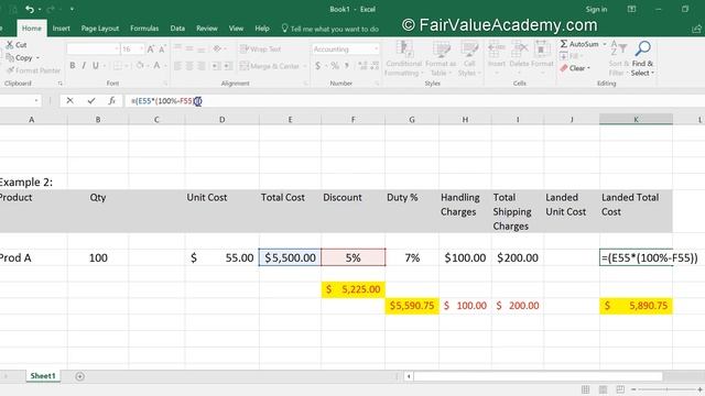 Excel 5 1 3 How to Compute Landed Cost another example of complex formula using brackets смотреть онлайн