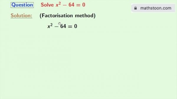 Solve x^2-64=0 (Two Methods) || Solve x2-64=0