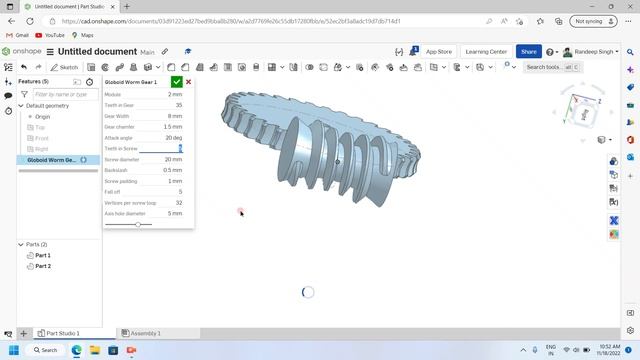 AUTOMATIC WORM & WORM GEAR GENERATOR#cad #onshape#cadcam #cadcamtutorials #3dmodeling #drawing