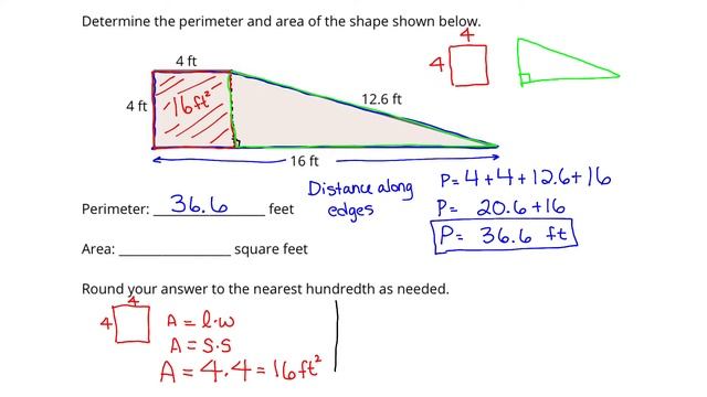 Perimeter and Area of a Composite Shape - Square + Right Triangle смотреть онлайн