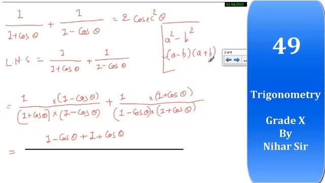 ( 1/1+cos theta ) + (1/1-cos theta)=2 cosec^2 theta смотреть онлайн