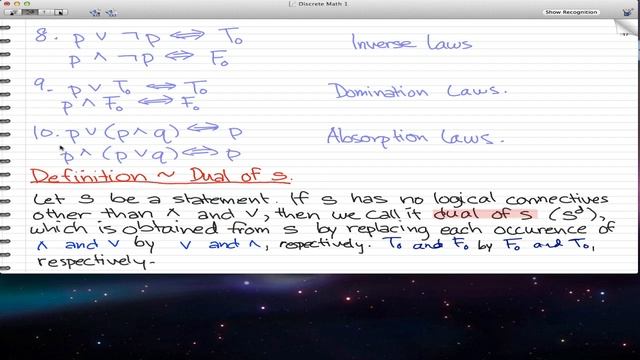 Discrete Math 1 - Tutorial 22 - Laws of Logic and Dual смотреть онлайн