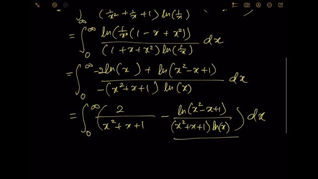∫ln(x² - x + 1)/((x² + x + 1)(ln(x))) dx [0, ∞]. Solve weird integral that seemly impossible? смотреть онлайн
