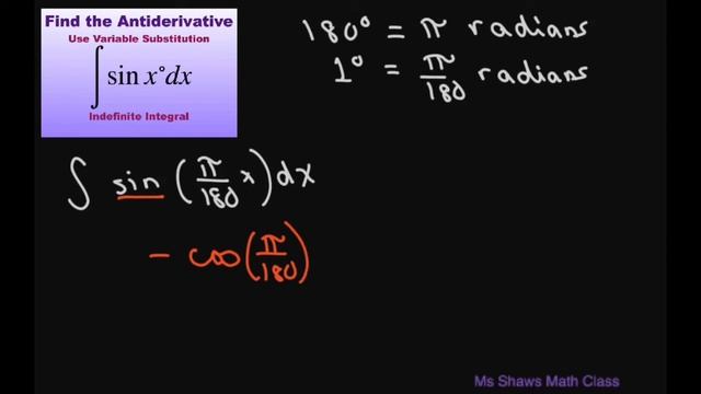 Find the Antiderivative of integral sin x^o dx. (Degrees). Convert 1 degree to radians. смотреть онлайн