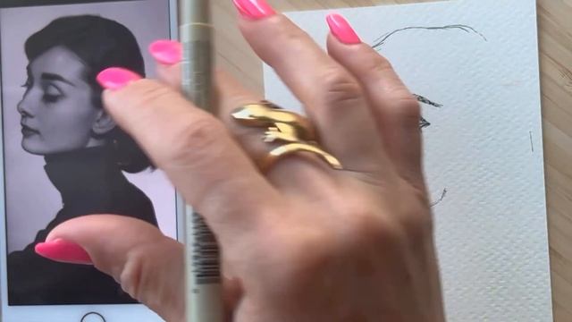 ASMR drawing | How to draw Audrey Hepburn side face, a British actress | drawing actress смотреть онлайн
