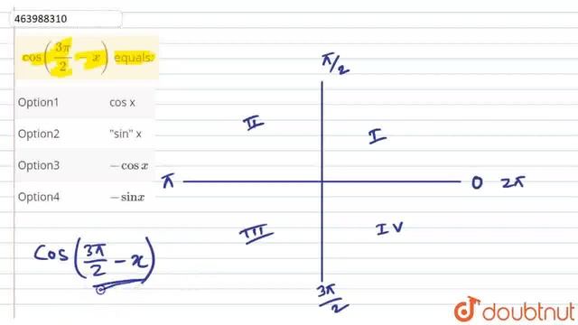 cos((3pi)/(2)-x) equals: | CLASS 11 | TRIGONOMETRY | MATHS | Doubtnut смотреть онлайн